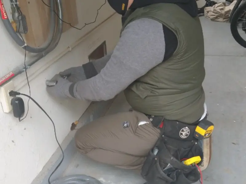 Electrician performing outlet wiring in a East Niles garage